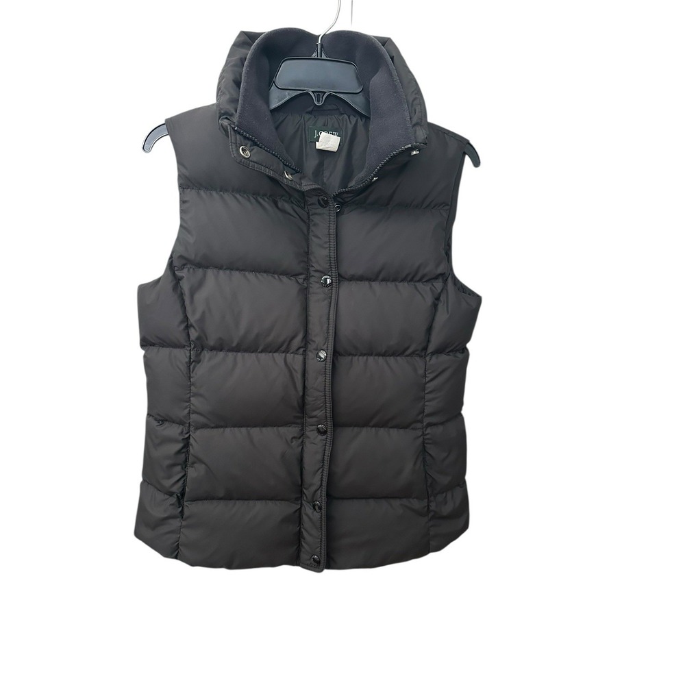 J CREW Women's Small Glossy Black Puffer Vest 80%‎ Down Filled Pockets #HR-10